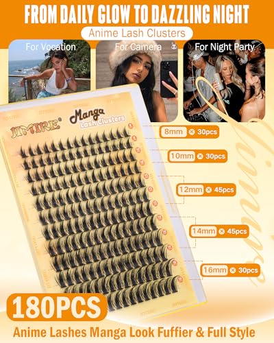 JIMIRE Wispy Lash Clusters Extensions 180Pcs 8-16MM