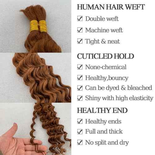 Deep Wave Bulk Human Hair For Braiding 20 Inch 100g/2Bundles No Weft Human Braiding Hair Extensions For Braids 30# Auburn Ginger Deep Wave Curly Bulk Human Hair 12A Wet And Wavy