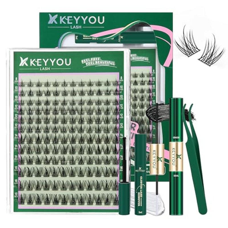KEYYOU Lash Clusters Kit - 144pcs C Curl Wispy Lashes 8-18mm