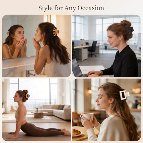 PAOFUPOS Claw Clips for Women - 3 Styles Hair Clips for Thick & Thin Hair in White, Khaki, Brown, Black