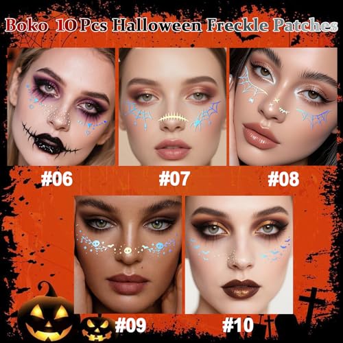 Boko Halloween Glitter Tattoos 10-Pack | Holographic Face Freckles