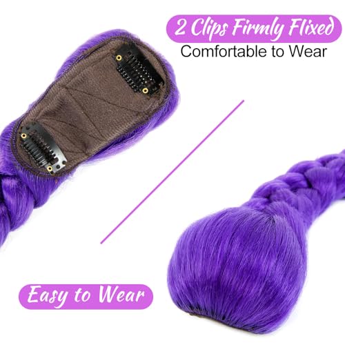 Purple Box Braid Ponytail Extension 26 Inch Clip-In