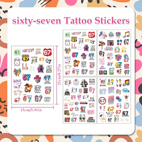 100Pcs 6 7 Meme Temporary Tattoos, Waterproof & Long-Lasting