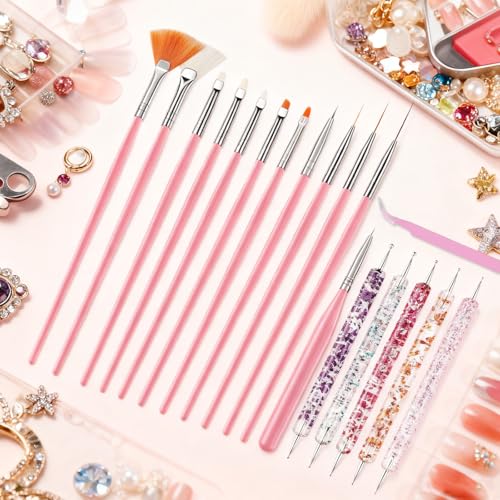 Professional Nail Art Tools Set for Beginners - 15 Nail Brushes & Dotting Tools