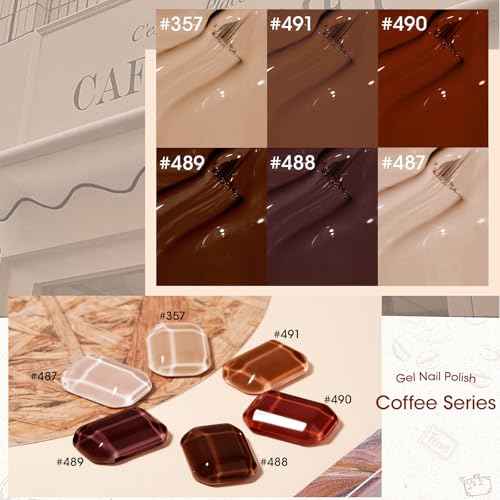 Gellen Chocolate Brown Gel Nail Polish Set, 6 Colors Coffee Brown, Milky White, Beige - 10ml UV Gel Polish Kit, No Wipe Soak Off Glossy Finish