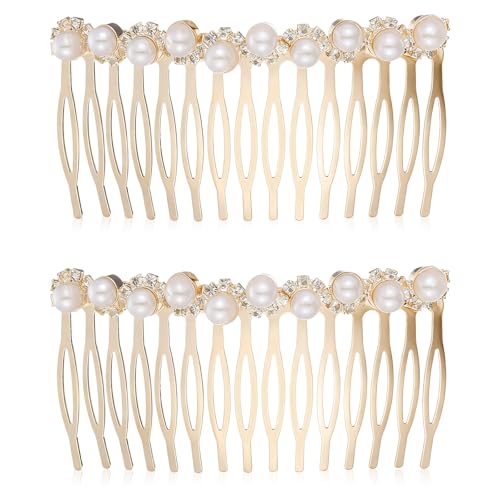 Pearl Hair Comb Set - Gold Rhinestone Decorative Combs