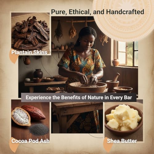 Nubiana Raw African Black Soap Bar 8oz - 100% Authentic from Ghana | Handmade Unrefined Shea Butter Soap with Cocoa Pod Ash | Deep Cleansing Face Wash Bar & Body Wash - No Added Scent