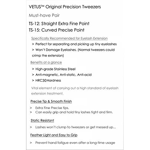 Best Pair VETUS TS12 TS15 Precise Straight Curved Tweezers For Eyelash Extension (one pair)