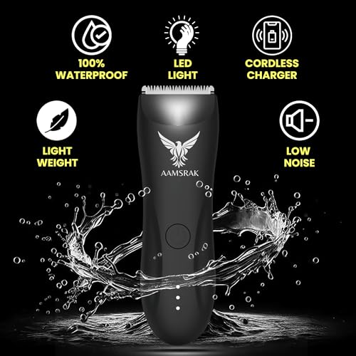 Groin & Body Hair Trimmer for Women & Men | Led Light, Waterproof | Zero Gapped Trimmer | Cordless Electric Shaver for Beard, Face, Nose, Ear, Bikini & Balls | Long Battery Life | Includes 3X Combs