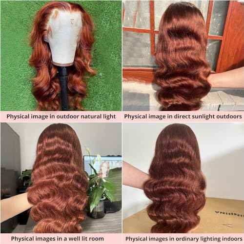 180% Density Reddish Brown 13x6 Lace Front Wigs Human Hair Pre Plucked 13x6 HD Transparent Body Wave Lace Front Wigs For Women Ginger #33 Colored Brazilian Virgin Hair Glueless Wigs Human Hair 24Inch