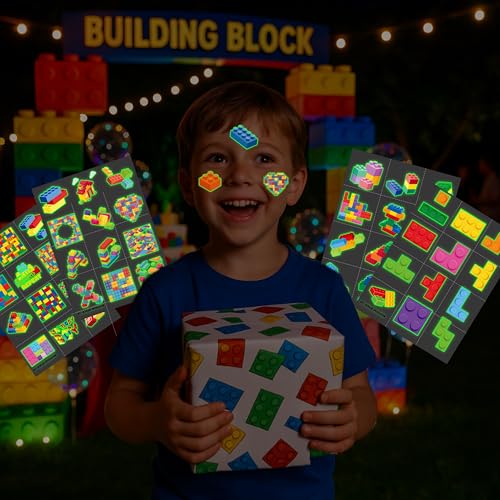 96PCS Building Block Temporary Tattoos for Kids Party Favors