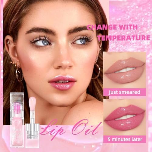 Hydrating Lip Gloss Transparent Lip Care, Magic Color Changing Moisturizing Lip Glow Oil Plumping Glimmer Glow Lipstick, Long Lasting Moisturizing Non-sticky Fresh Texture Lip Oil(201#Change Color)