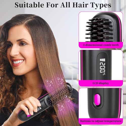 Cordless Straight Hair Brush with LED Display & 3 Heat Settings