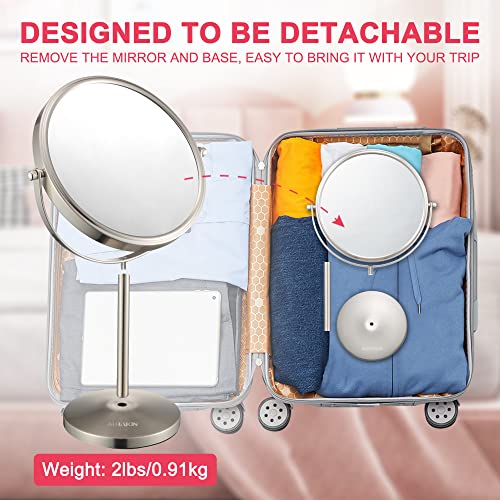 ALHAKIN 8-Inch Double-Sided Magnifying Makeup Mirror 10X/1X Standable Tabletop