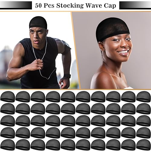 Ramede 50 Pcs Stocking Wave Cap for Men Adult Stretchy Nylon Skull Cap Wave Caps Lightweight Beanie Caps Waves Sleeping Caps Stocking Caps for Man Women