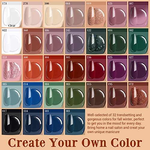AZUREBEAUTY 42Pcs Dip Powder Nail Kit Starter, 32 Colors Green Nude Brown Blue Dipping Powder Set with Top/Base Coat & Recycling Tray for French Art Manicure Salon