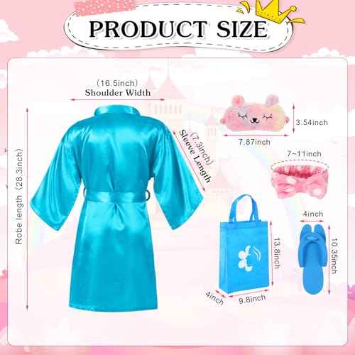 Suhine 6 Sets Girls Spa Birthady Party Supplies Birthday Print Satin Robe Tote Bags Spa Kit Nail Salon Kit(Blue, Rose Red)