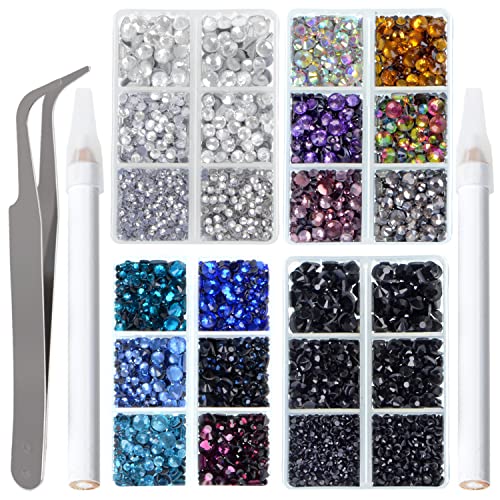 LPBeads 10000pcs Hotfix Rhinestones Flatback Glass Crystal Clear Black and 12 Mixed Color Rhinestone with Tweezers and Picking Pen for Crafts Clothes Nail Art