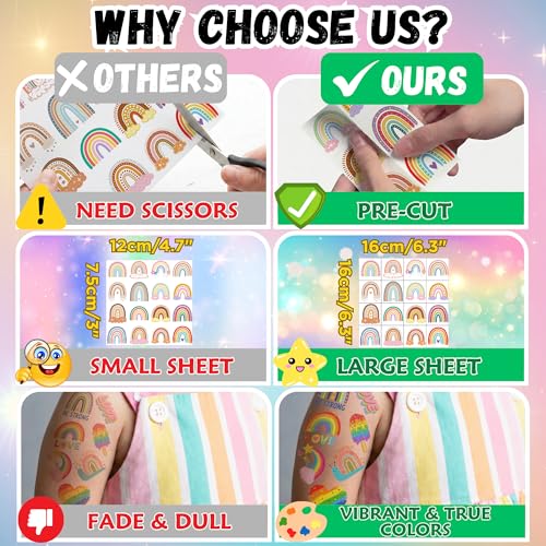 96 Rainbow Temporary Tattoos Stickers - Party Favors