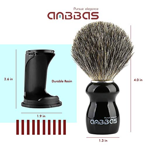 Anbbas Badger Shaving Brush and Stand,Black Wood Handle Brush with Contracted Design Resin Shaving Stand,2in1 Kit for Men Clsoe Shave