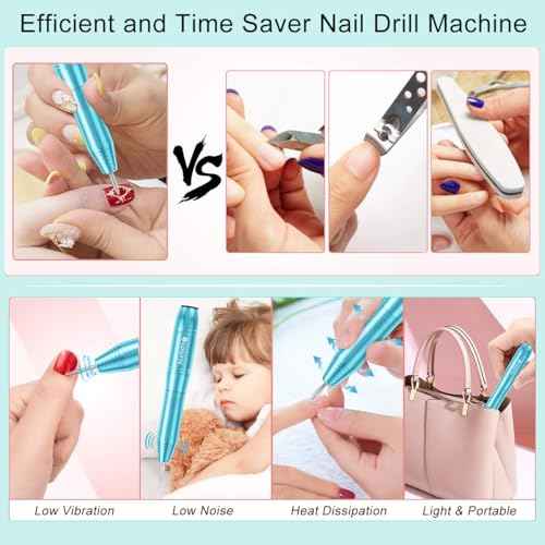 Electric Nail Drill,USB Electric Nail Drill Machine for Acrylic Nail Kit,Portable Electric Nail File Polishing Tool Manicure Pedicure Kit Efile Nail Supplies for Home Salon,Sky Blue