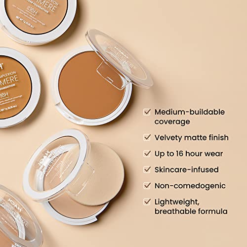 JOAH Perfect Complexion Cashmere Powder Foundation, Medium Face Coverage, Matte Finish, Korean Makeup, Compact Design For Oily & All Skin Types, 16 Hour Wear, Deep with Neutral Undertones