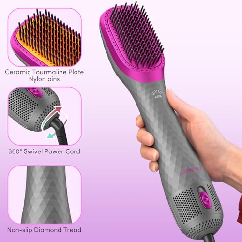 Longyu 3-in-1 Hair Dryer Brush & Straightener 1200W