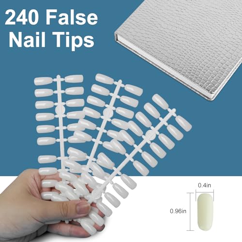 216 Nail Display Book with 240 Nail Tips & 300 Number Labels, Professional Gel Polish Nails Art Design Swatches Book (Silver)
