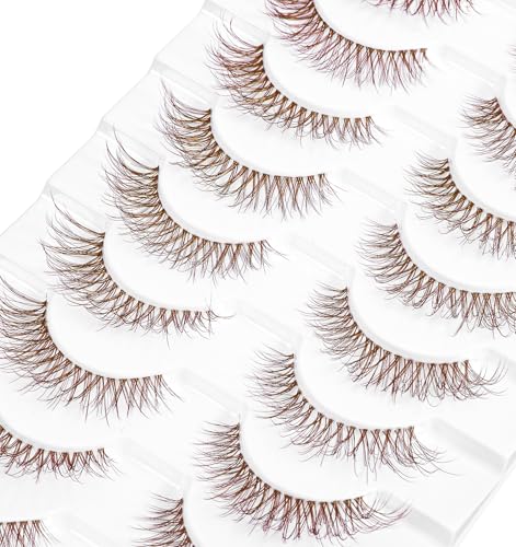 Brown Cat Eye Faux Mink False Lashes - 10 Pairs, Clear Band