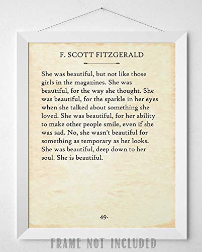 F. Scott Fitzgerald - She Was Beautiful - 11x14 Unframed Quote Book Page Print - Great Gift Under $15 for Husband, Wife, Boyfriend or Girlfriend?