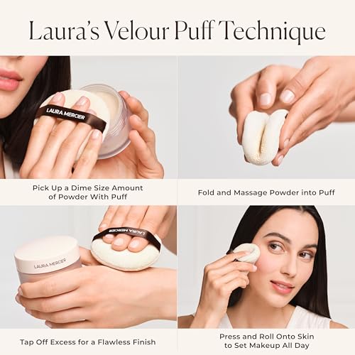 Laura Mercier Translucent Loose Setting Powder in Shade Tone-Up Rose: 24 HR Shine Control, Soft Matte Finish, Best for Normal to Oily Skin, For Enlivening Fair to Medium Skintones + Velour Puff Bundle