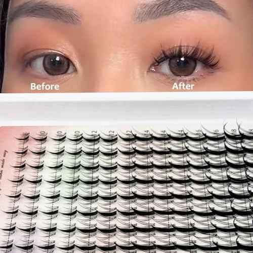 Fairy Lash Clusters Manga Cluster Eyelash Whybraw Anime Lash Clusters Spiky Eyelashes Extensions Natural Look C Curl Individual Wispy 8-18MM 140pcs Wet-Look Eye Lash Ultra-Thin Clear Lash Band