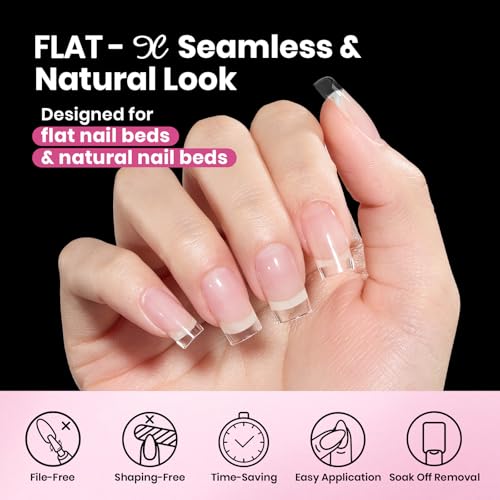 Beetles Flat-X Almond Square Short Nail Tips 320pcs, 16 Sizes - B- Almond+Square S