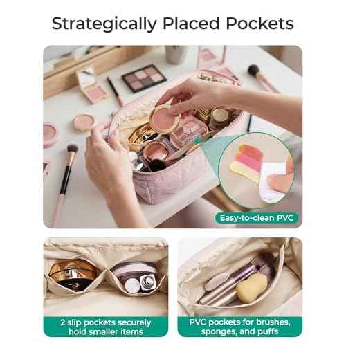 BAGSMART Makeup Bag Travel Toiletry Bag, Puffy Padded Make Up Bags for Women Makeup Organizer Case, Wide-open Pouch Purse Travel Essentials Toiletries Accessories Brushes, Lavender Purple