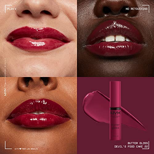 NYX Butter Gloss Devil's Food Cake Deep Plum Lip Gloss 0.27 Fl Oz - Non-Sticky, Sheer to Medium Coverage