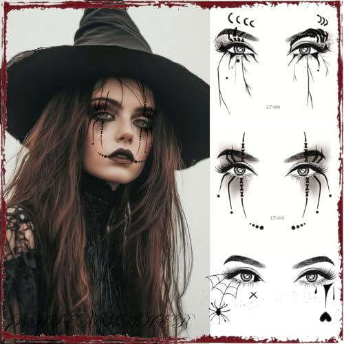 Halloween Face Tattoo Stickers - 15 Sheets Eyeshadow Makeup