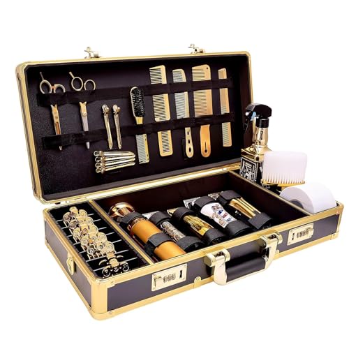 Gold Barber Case with Code Lock & Shoulder Strap