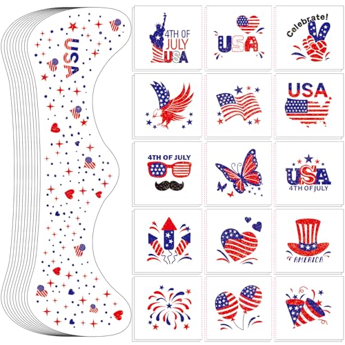 20 Pcs Patriotic Glitter Face Tattoos - 4th of July