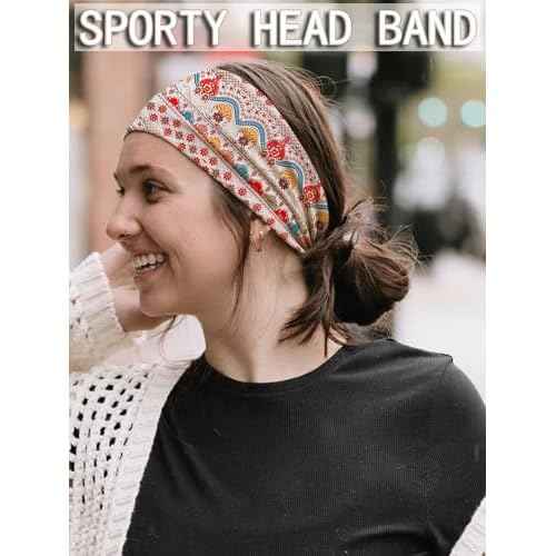 Tobeffect Extra Wide Headbands for Women, 7'' Boho Turban Floral Headband Large Hairband Twisted Hair Accessories, 6 pack