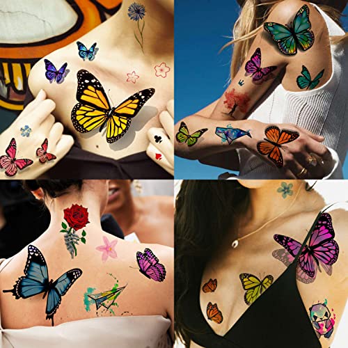 EGMBGM 52 Sheets Tiny Small Temporary Tattoos For Kids Boys Girls, Tribal Animals Butterfly Anchor Compass Tattoo Stickers For Men Women, 3D Cute Flower Fake Face Tatoo Kits Sets For Neck Arm Hands