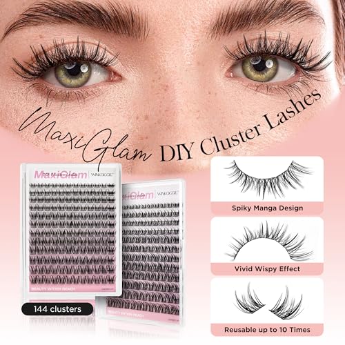Lash Clusters Manga Individual Lashes C Curl Wispy Eyelash Clusters Eyelash Extension Wet-Look Spiky Cluster Lashes (MaxiGlam07)