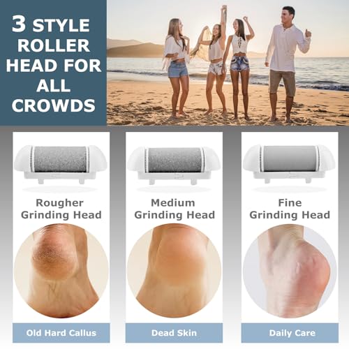 Upgraded Electric Foot Callues Remover, Portable Electric Foot Files with 3 Heads, Rechargeable Feet File for Foot Care, Waterproof Deadskin Remover, Pedicure Tool for Dry and Crack Feet