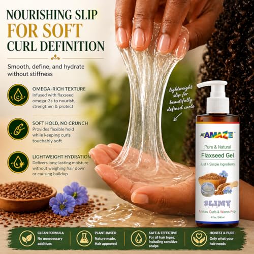 ATAMAZE Pure Flaxseed Gel for Hair & Skin - Hydrating Curl Defining Gel