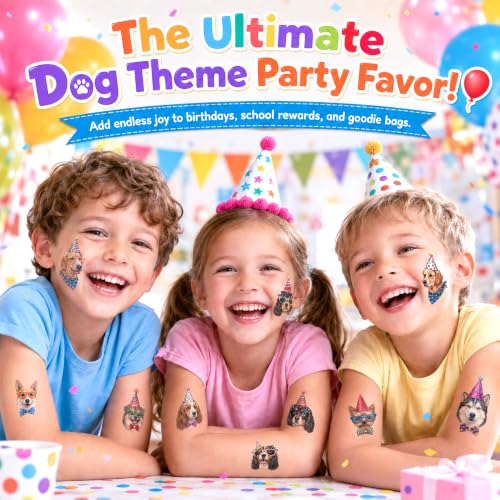 Dog Temporary Tattoos - 96 PCS Pet Stickers for Kids