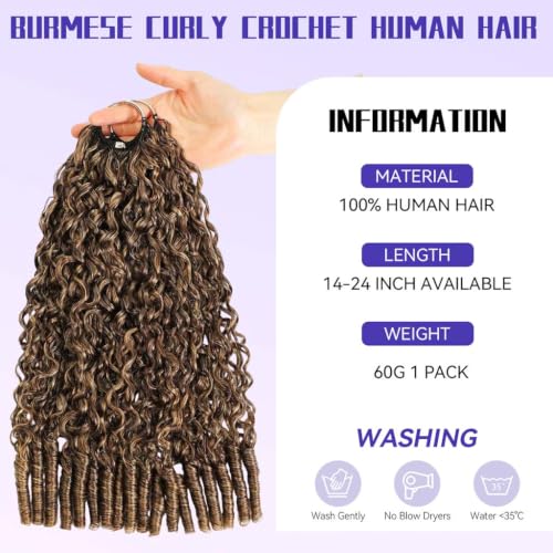 Burmese Curly Crochet Human Hair 16" - 60g Feather Extensions #4P27