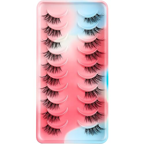 HICOCU Half False Eyelashes Clear Band Russian Strip Lashes D DD Curl Fluffy Mink Lashes Natural Wispy Mink Eye Lashes Pack Reusable Fake Eyelashes Extension 10 Pairs¡¦ (HAY-ZM5)