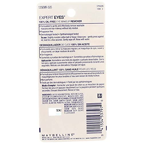 Maybelline Expert Eyes Oil-Free Eye Makeup Remover, 2.3 oz (Pack of 2)