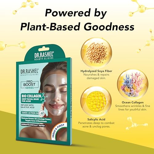 DR.RASHEL 100% Vegan Bio Collagen Deep Facial Mask Pro Boost Series | Acne Treatment & Oil Control | Quick Action 60 Minutes | 35 g / 1.23 oz