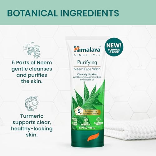 Himalaya Purifying Neem Face Wash, Normal to Oily Skin with Turmeric, Vegan, Soap Free, Paraben Free, Dermatologically Tested, SLS/SLES Free, 5.07 Fl Oz., 150 mL, 2 Pack