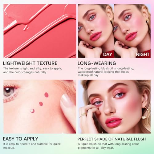Color Changing Blush Oil, Skin's Natural PH Changing Blush for Dewy, Long-Wearing, Natural Flush, 6.5ml (01# Clear Green)